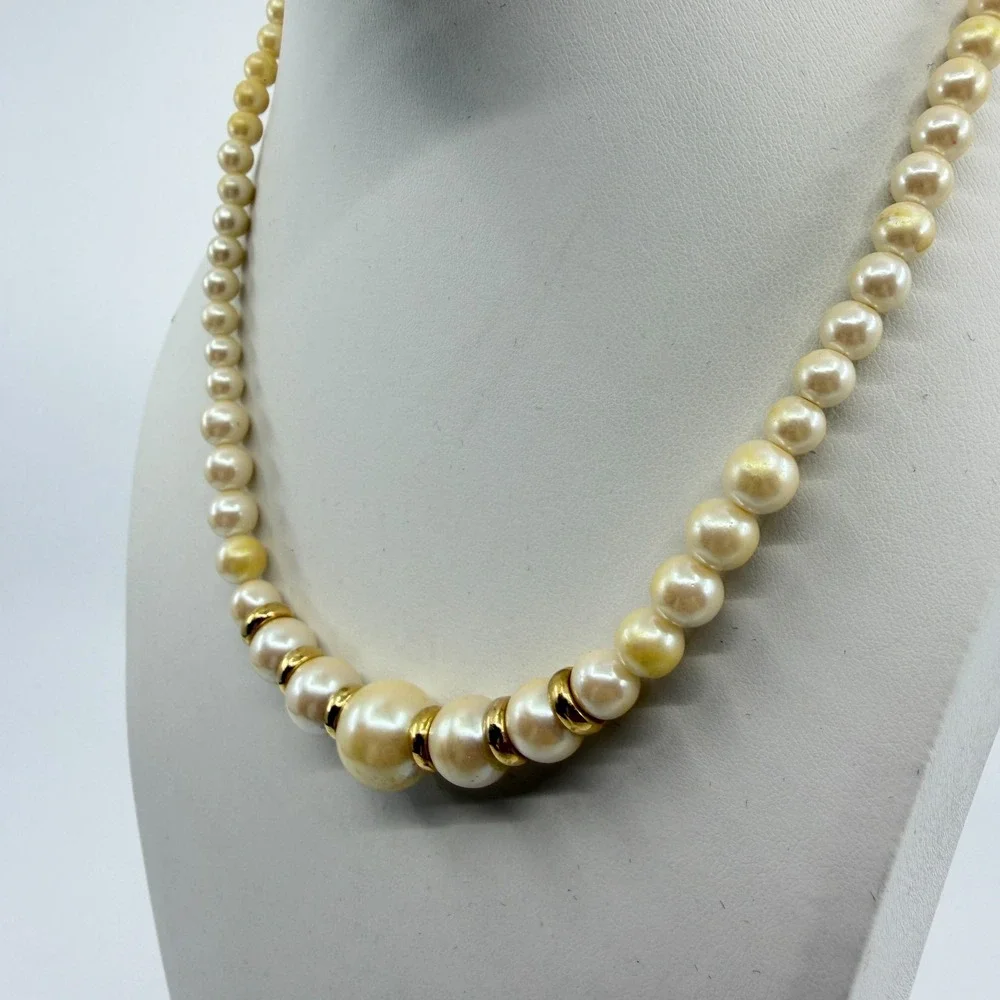 Classic Cream Faux Pearl Necklace with Gold-Tone Accents Statement Jewelry